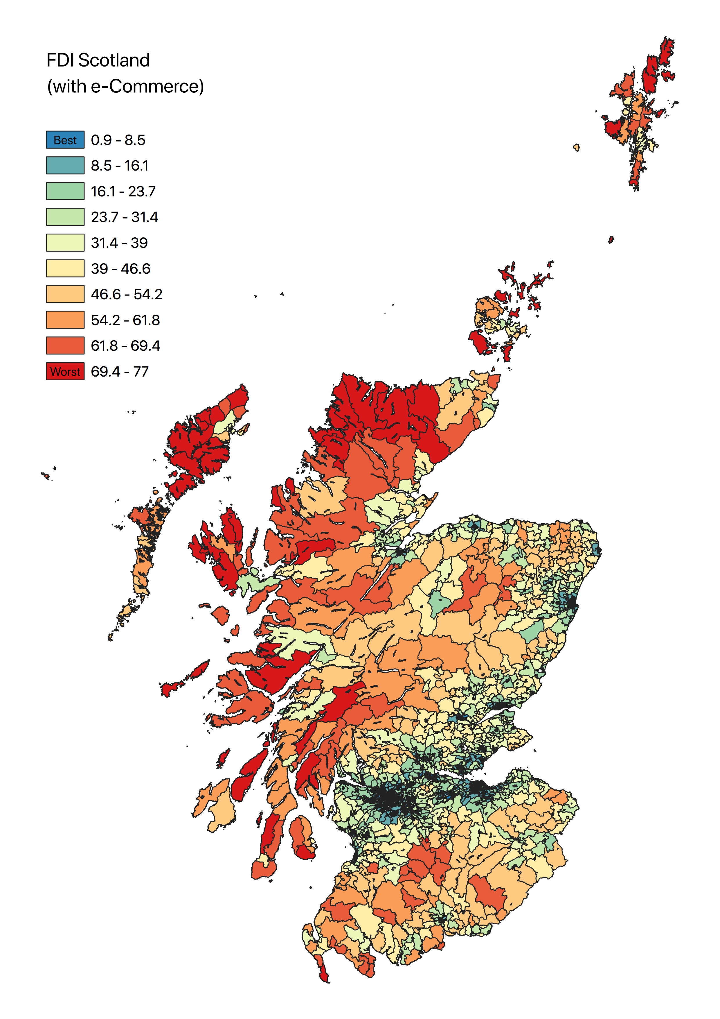 Map of FDI Score (with e-Commerce) in Scotland 