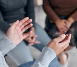 People sat talking in the group