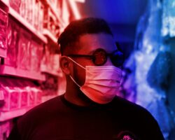 Man with face mask on